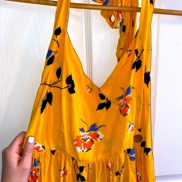 Urban Outfitters Yellow Pippa Floral Halter Mini Dress, Summer Sundress UO - Picture 4 of 12